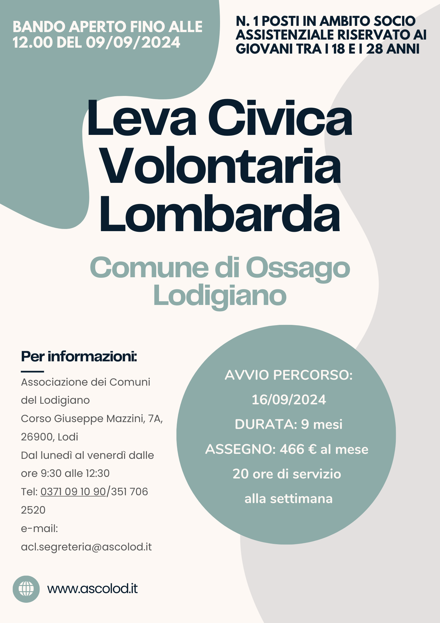 Bando Leva Civica  Volontaria Lombarda - n.1 posto 